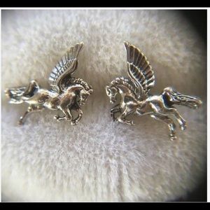 925 Sterling Horse Pegasus miniature stud earrings